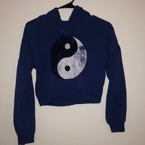 Blue cropped hoodie.